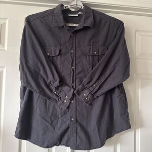 King Size Mens Flannel Shirt 3XB Long Sleeve Pockets Workwear Gray Rugged Warm